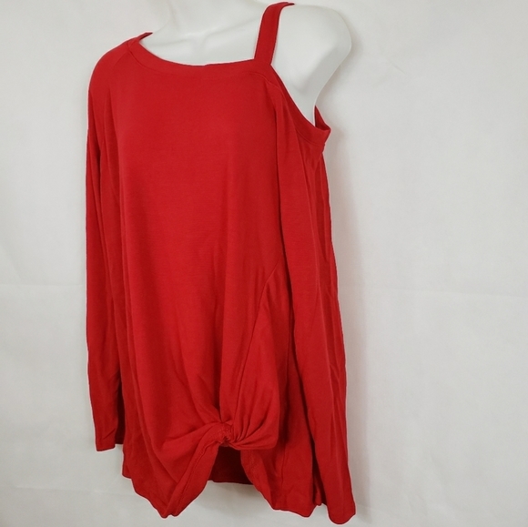 Cherry red long sleeve cold Shoulder knot top med - Picture 4 of 6